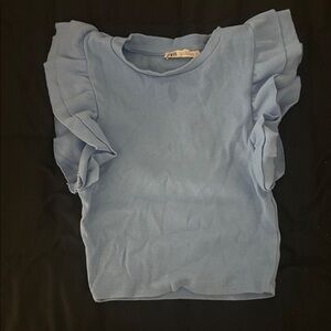 Zara Light Blue Ruffle Sleeve Blouse